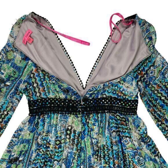 Betsey Johnson Dress Womens 6 Blue Green Black Crochet Trim Boho Whimsigoth Midi - Picture 16 of 16
